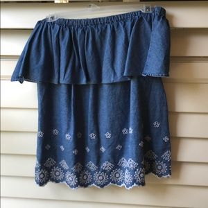Blue chamberlain off shoulder top